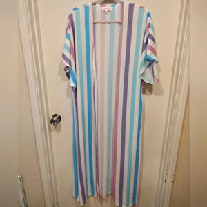 Jess Lea Women's Warmer Days Pastel Dreams Striped Kimono Beach Cover Up Sz L/XL